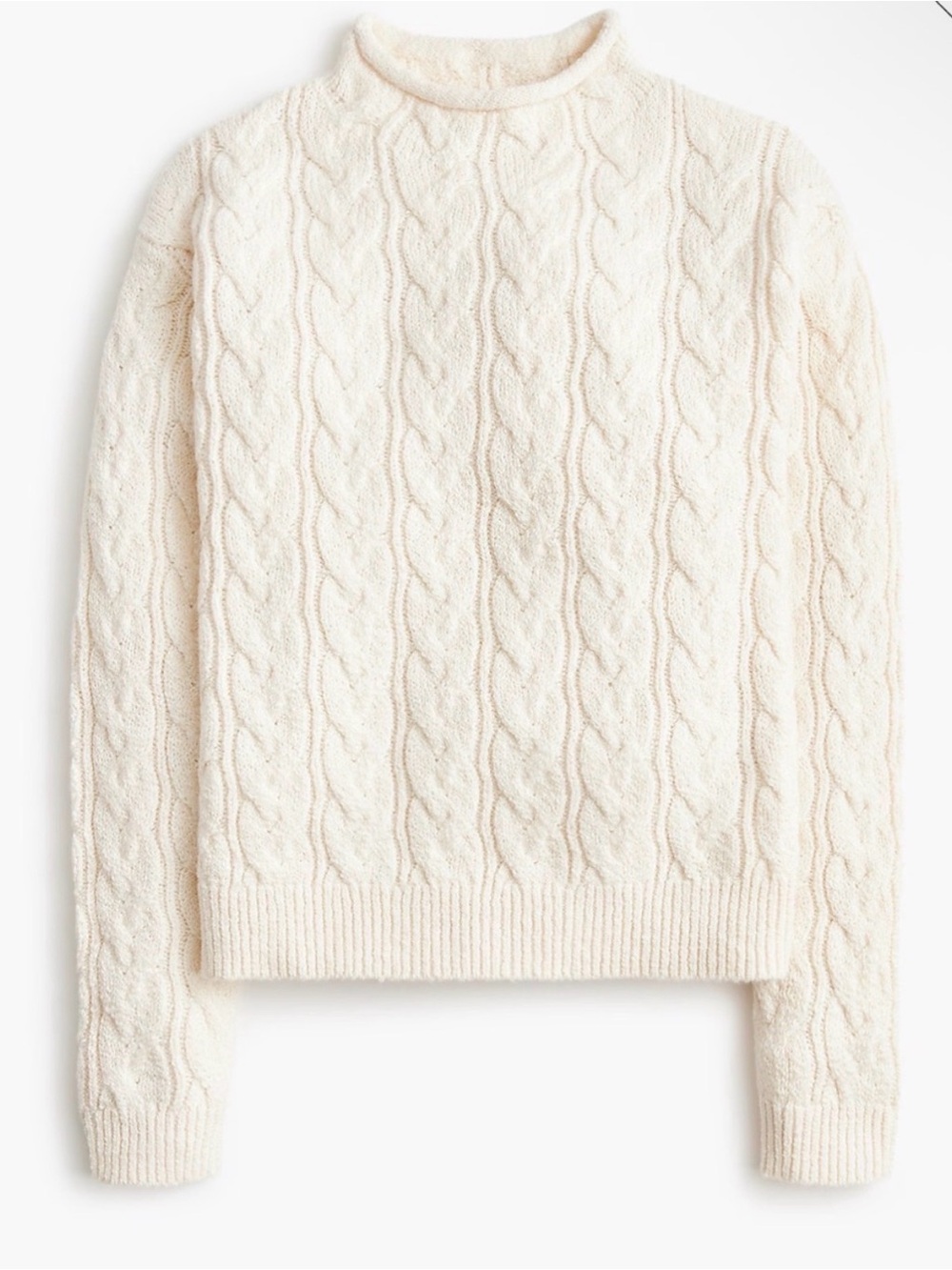 Crew Cable-Knit Mock Neck Sweater - Natural